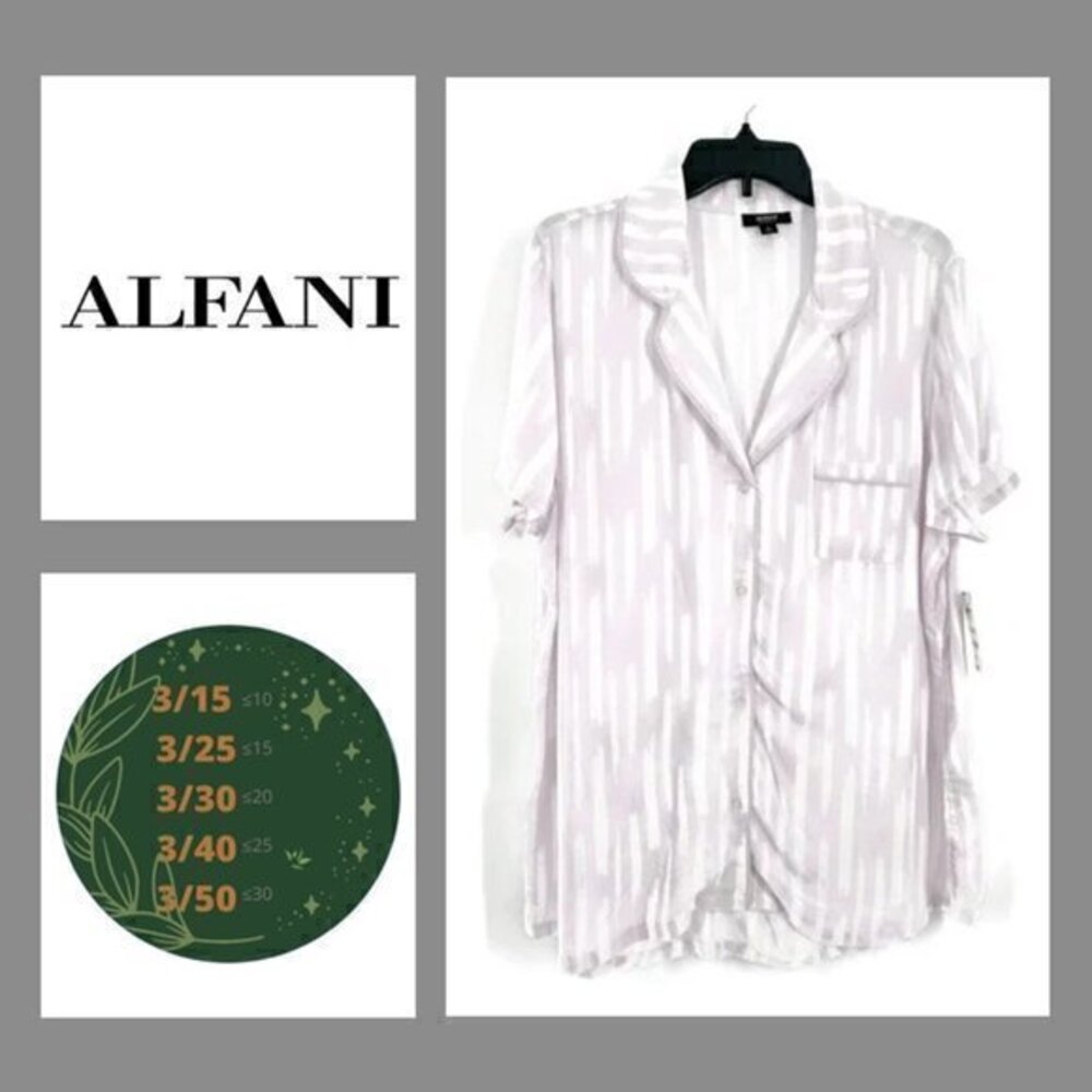 Alfani Printed Notch Collar Pajama Top -XL